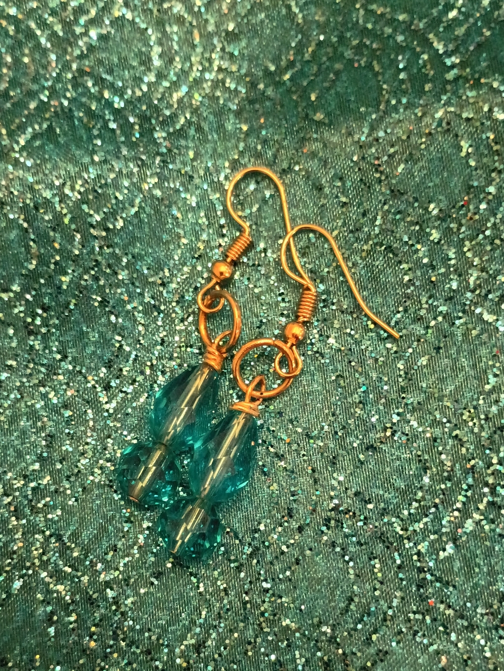Handcrafted Teal Crystal Drop Earrings - Unbranded